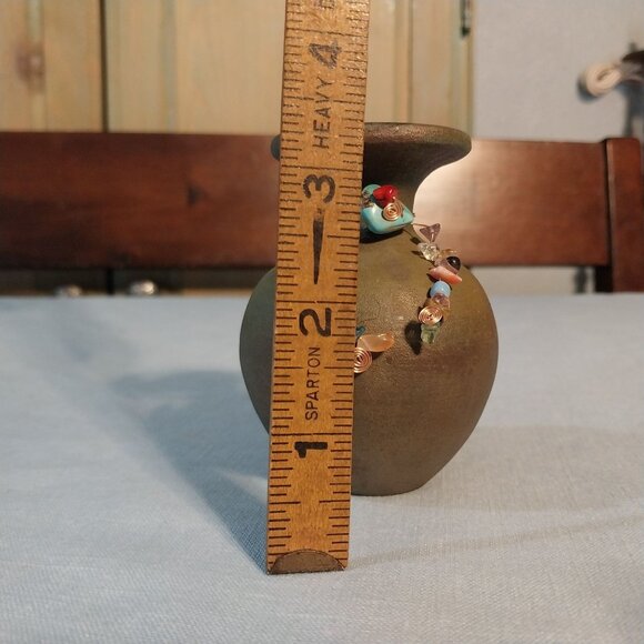 Jeremy Diller Earth Fire Raku Small Vase With Beaded Accents - Picture 7 of 8